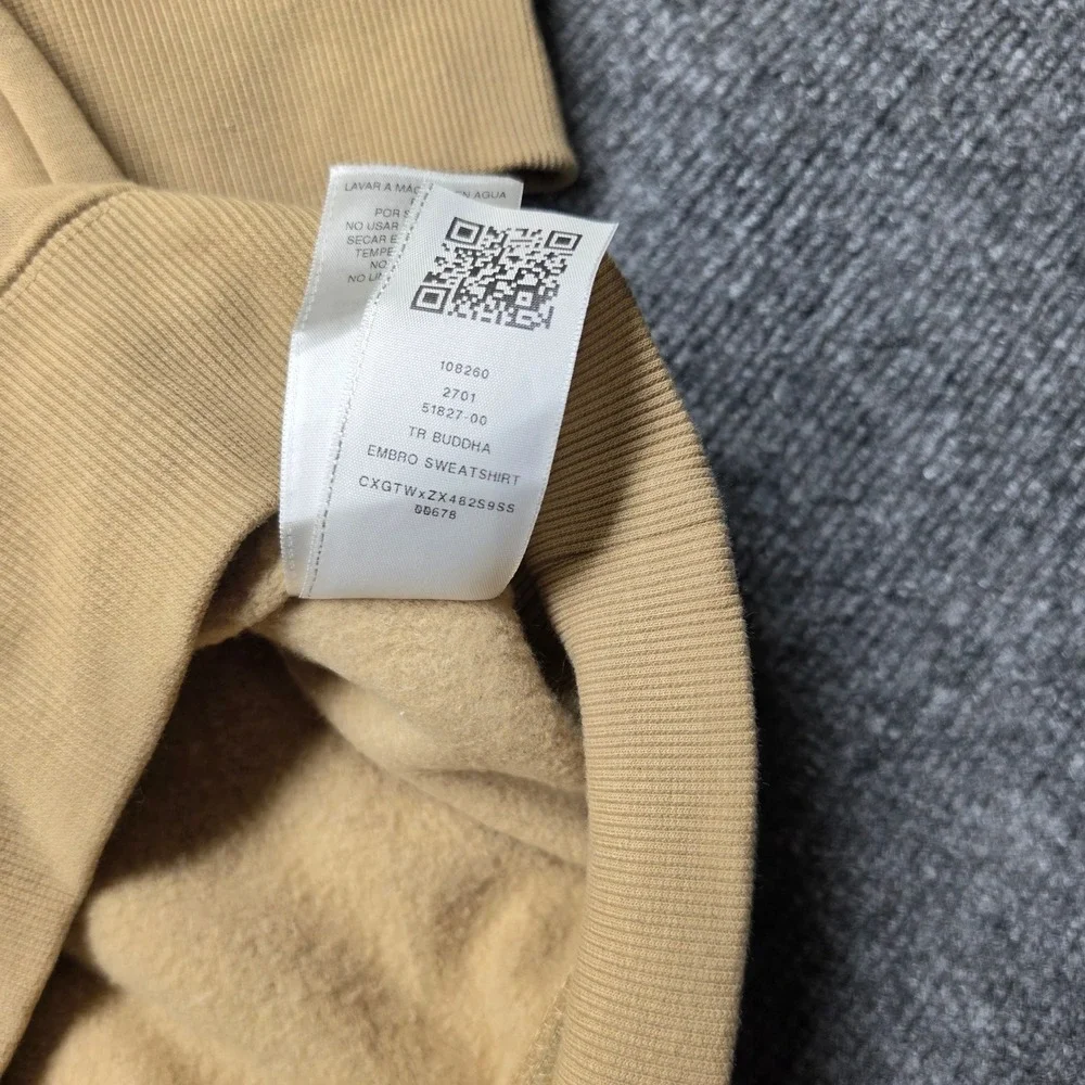 True Religion Mens Buddha Chenille Patch Crewneck Sweatshirt Tan Khaki Large